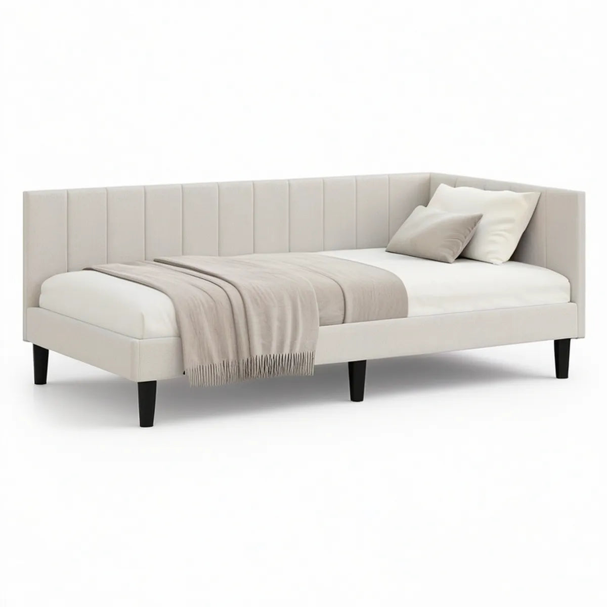 Gepolstertes Tagesbett 90 x 200 cm mit Rücken- und Seitenlehnen, Creme/Schwarz