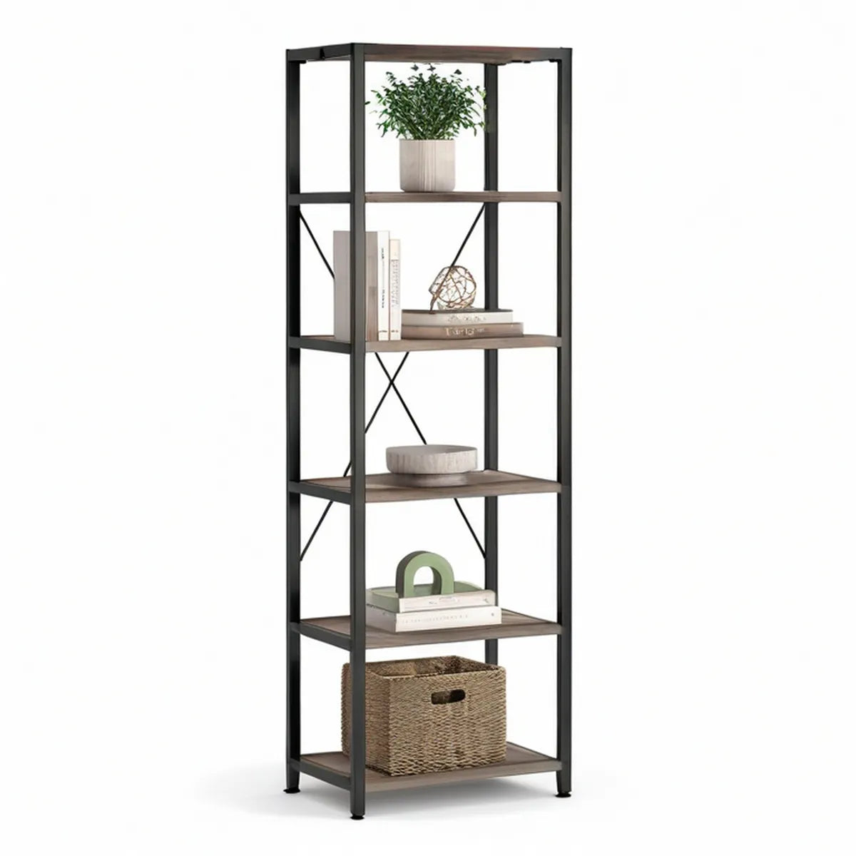 Standregal mit 6 Ablagen, 60 x 30 x 180 cm, Schwarz/Braun