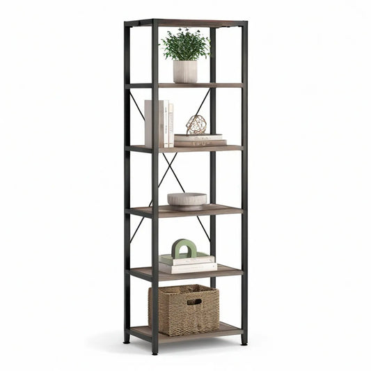 Standregal mit 6 Ablagen, 60 x 30 x 180 cm, Schwarz/Braun