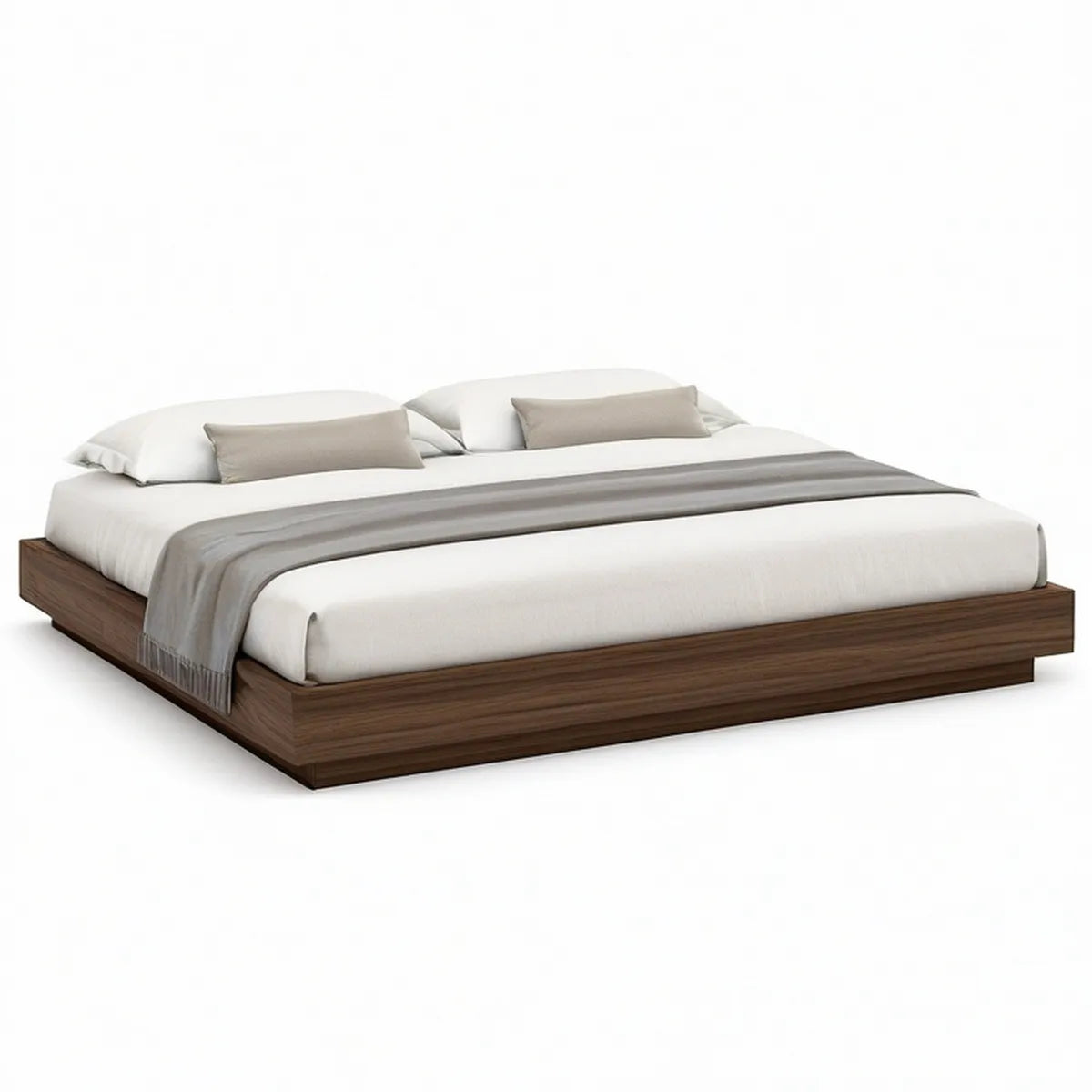 Niedriges Plattformbett 180 x 200 cm aus MDF in Walnussoptik Braun, 196 x 216 x 30 cm