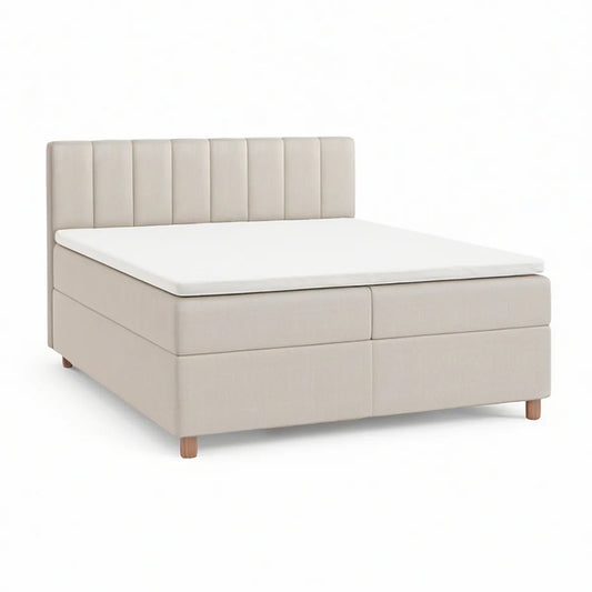 Beiges Boxspringbett mit Matratze und gepolstertem Kopfteil, 180 x 200 cm