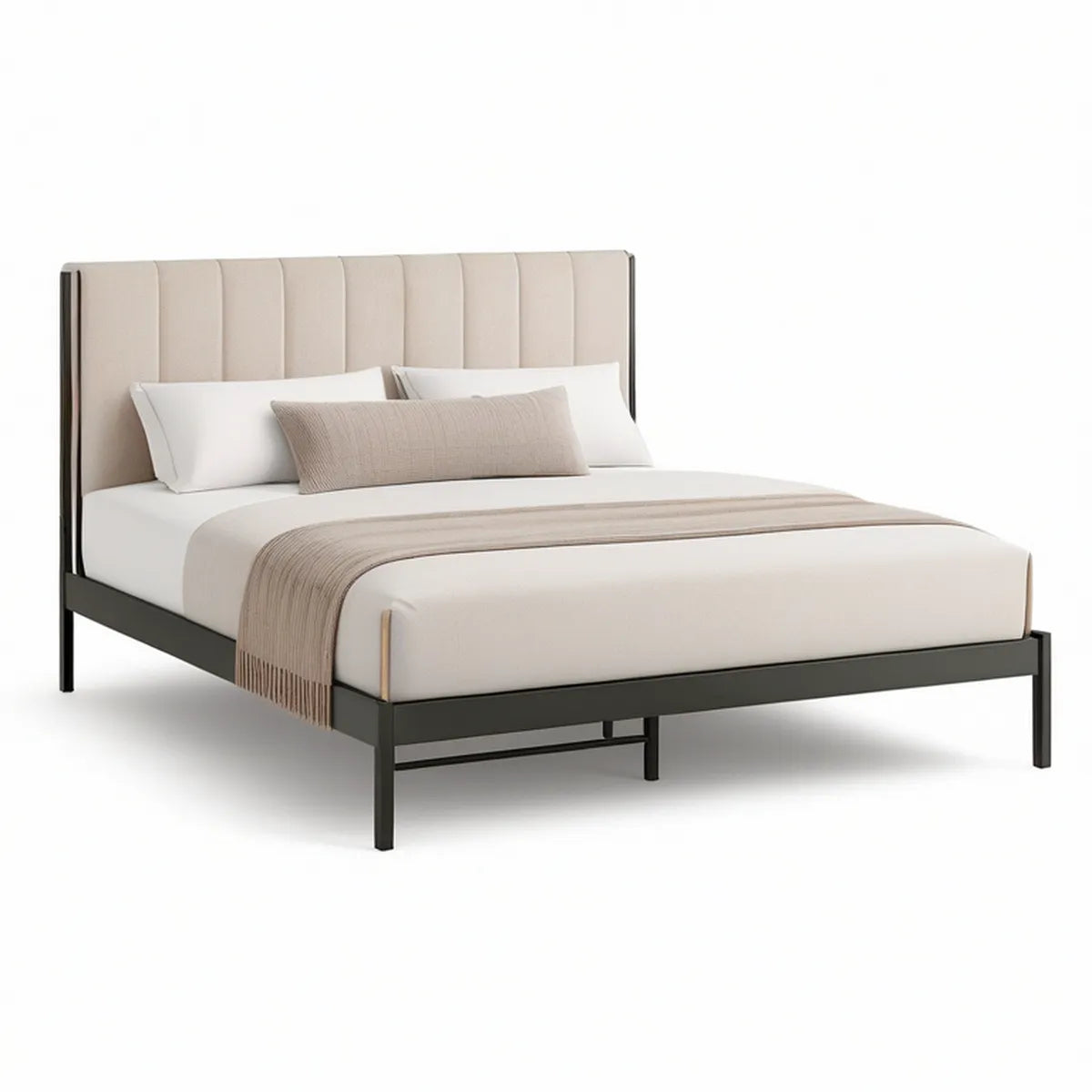 Bettgestell mit gepolstertem Kopfteil 160 x 200 cm Beige/Schwarz