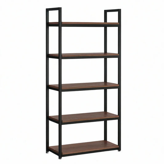 Standregal mit 5 Ebenen, 60 x 30 x 180 cm, Stahl und MDF, Schwarz/Dunkelbraun