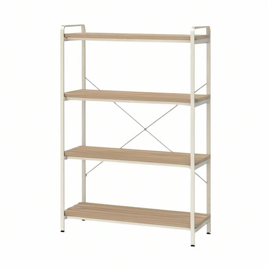 Standregal aus Bambus und Stahl mit 4 Ablagen, 60 x 30 x 120 cm, Natur/Cremeweiss