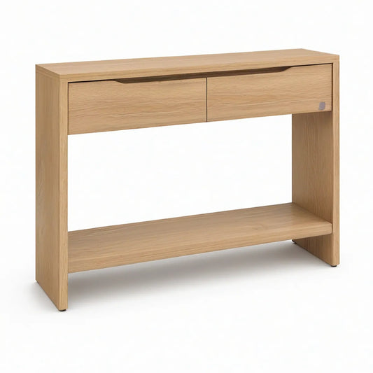 Konsolentisch aus MDF mit Eichenfurnier, 2 Schubladen, Natureiche, 100 x 35 x 80 cm