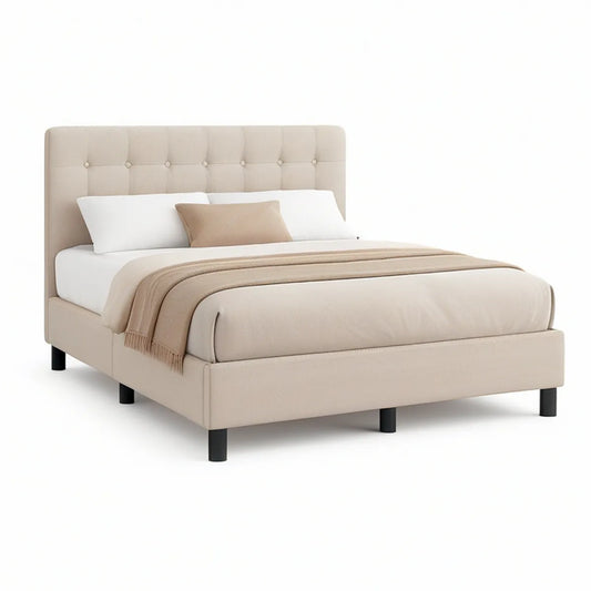 Polsterbettgestell 160 x 200 cm Beige mit schwarzem Füssen