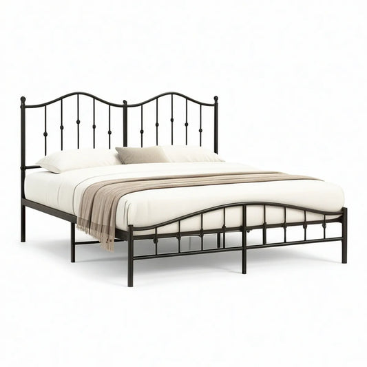 Metallbett 160 x 200 cm aus Stahl mit geschwungenem Kopf- und Fussteil, Schwarz