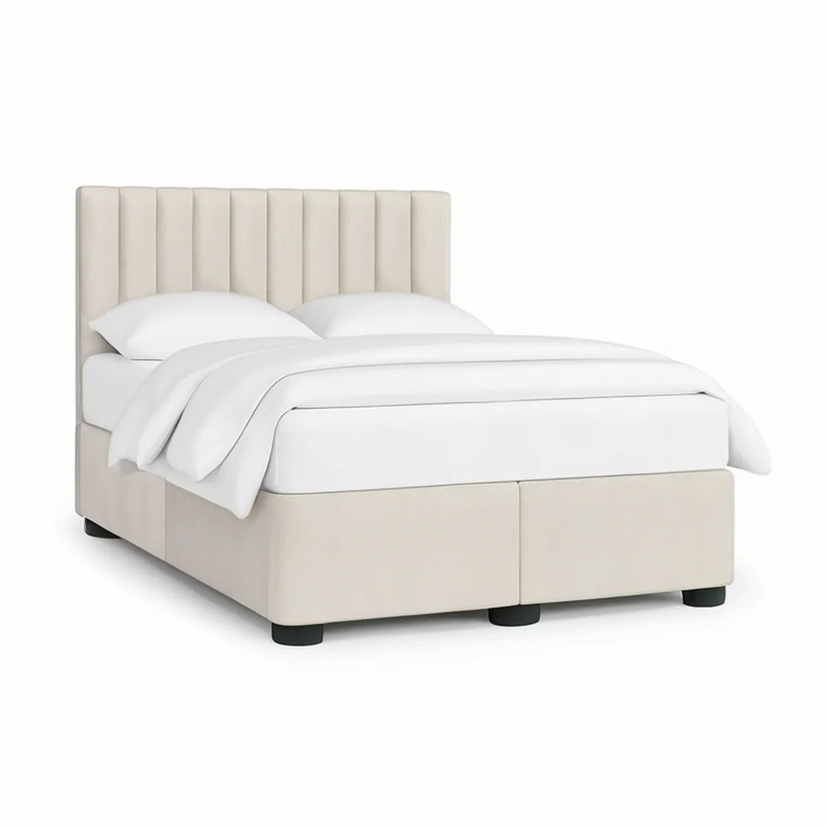 Gepolstertes Doppelbett 180 x 200 cm mit Polyesterbezug in Creme