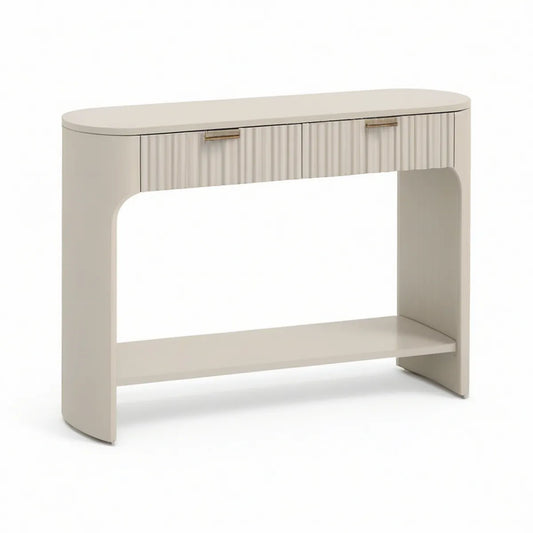 Konsolentisch mit 2 Schubladen und Ablage, 100 x 35 x 80 cm, Cremeweiss/Gold
